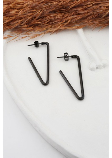 Kadın 316L Paslanmaz Çelik Basic Geometrik 4 cm V Model Küpe