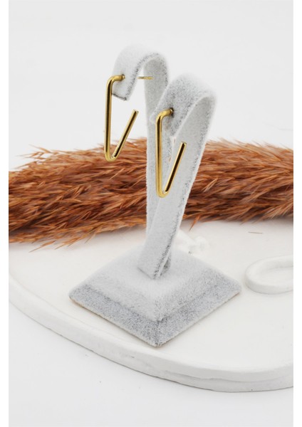 Kadın Çelik Basic Geometrik 3 cm V Model Küpe fiyatları