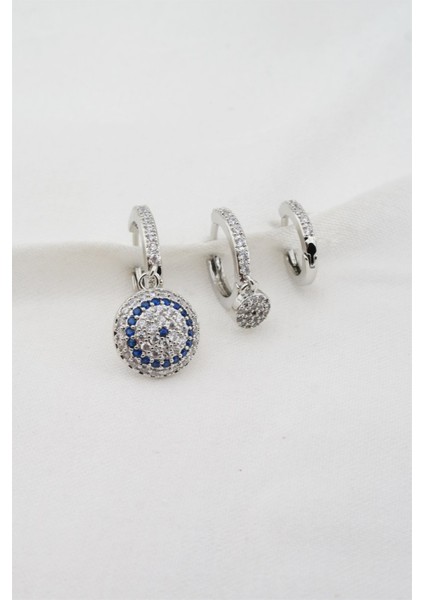 Kadın Altın Kaplama Zirkon Taşlı Nazar Figürlü 3'lü Küpe Seti fiyatları