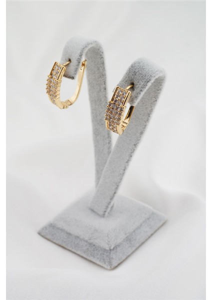 Kadın Altın Kaplama Zirkon 2'li Küpe modelleri