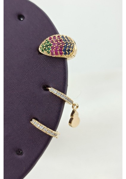 Zirkon Işleme Altın Kaplama Kararmaz Küpe Seti