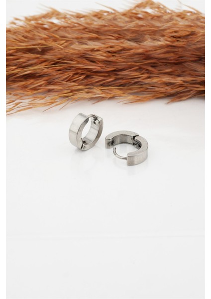 Kadın Çelik Basic Geometrik 1 cm Halka Model Klipsli Küpe