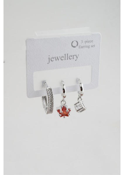 Kadın Zirkon Taşlı Yıldız ve Küp Model 3'lü Küpe Seti fiyatları