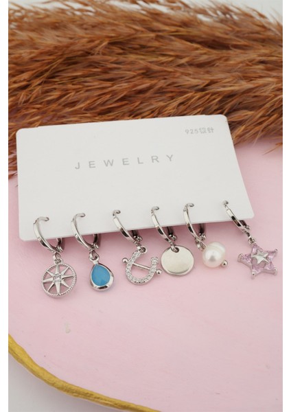 Kadın Yıldız Figürlü 6'lı Zirkon Set Küpe