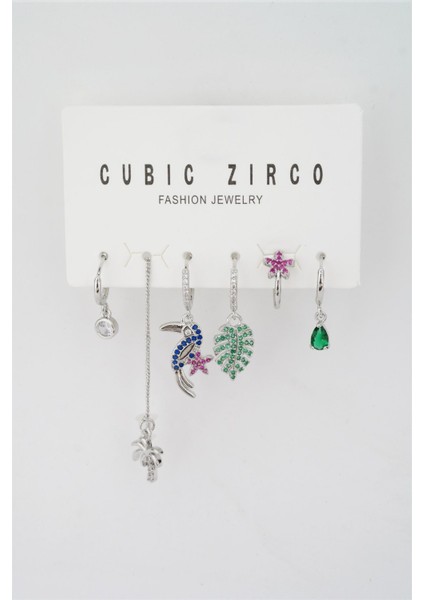 Kadın Altın Kaplama Papağan Figürlü 6'lı Set Küpe