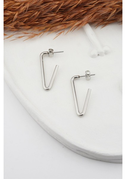 Kadın 316L Paslanmaz Çelik Basic Geometrik 3 cm V Model Küpe