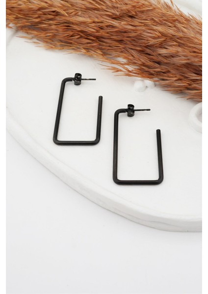 Kadın Çelik Basic Geometrik 4.5 cm Dikdörtgen Model Küpe