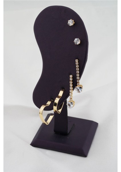 Kadın Zirkon Taşlı ve Kalp Figürlü 6'lı Küpe Seti fiyatları