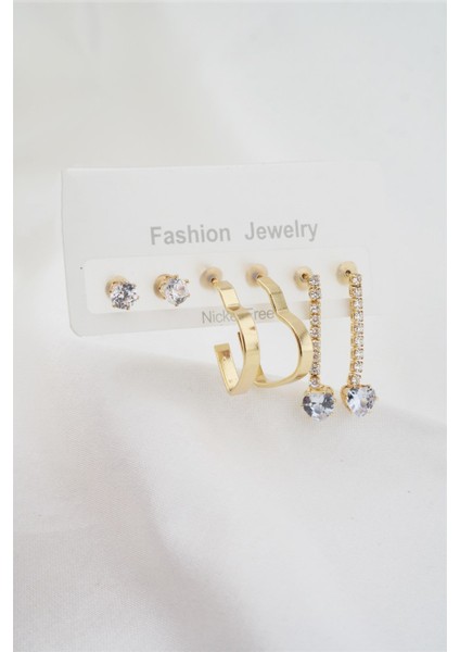 Kadın Zirkon Taşlı ve Kalp Figürlü 6'lı Küpe Seti modelleri