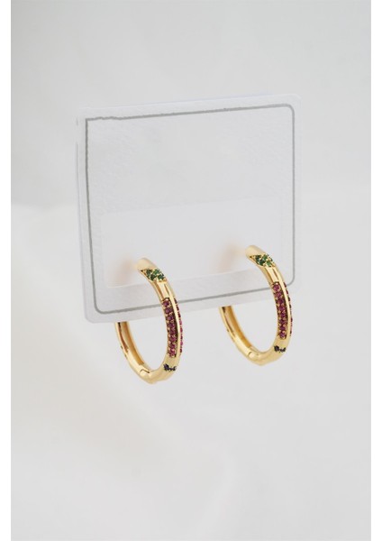 Kadın Altın Kaplama Mix Renkli Zirkon Taşlı Halka Küpe fiyatları