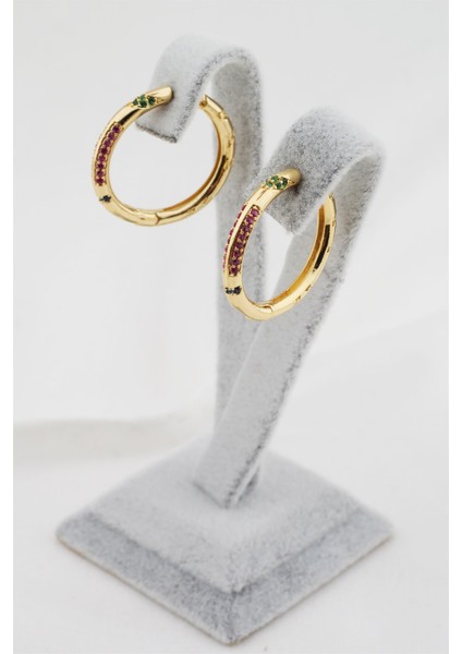 Kadın Altın Kaplama Mix Renkli Zirkon Taşlı Halka Küpe modelleri