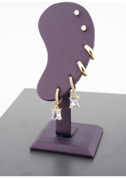 Kadın Altın Kaplama Kare Baget Zirkon Taşlı 6'lı Set Küpe fiyatları