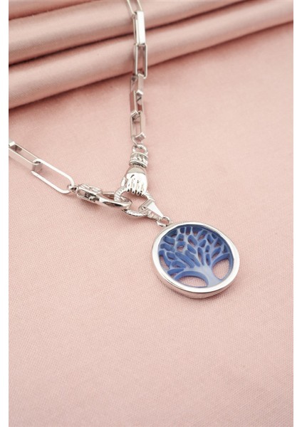 Kadın Özel Tasarım Hayat Ağacı ve El Figürlü Örme Zincirli Kolye