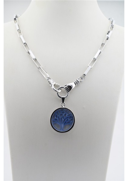 Kadın Özel Tasarım Hayat Ağacı ve El Figürlü Örme Zincirli Kolye fiyatları