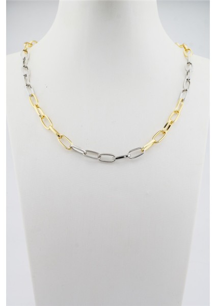 Kadın 40 cm Gümüş ve Altın Renk Örme Kolye fiyatları