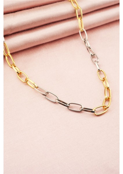 Kadın 40 cm Gümüş ve Altın Renk Örme Kolye modelleri