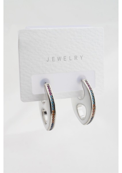 Kadın Altın Kaplama Zirkon Taşlı Mineli Elips Model Küpe