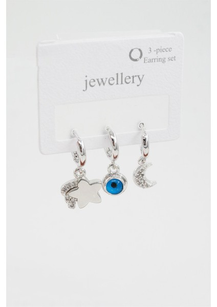 Kadın Zirkon Taşlı Ay ve Yıldız Figürlü 3'lü Küpe Seti fiyatları