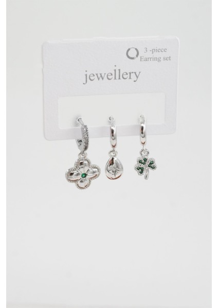 Kadın Zirkon Taşlı Yonca Figürlü 3'lü Küpe Seti fiyatları