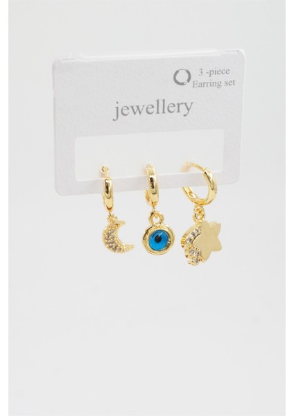 Kadın Zirkon Taşlı Ay ve Yıldız Figürlü 3'lü Küpe Seti fiyatları