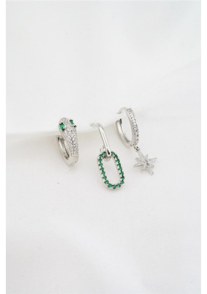 Kadın Altın Kaplama Zirkon Taşlı Yılan Model 3'lü Küpe Set fiyatları