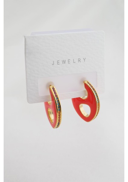 Kadın Altın Kaplama Zirkon Taşlı Mineli Elips Model Küpe