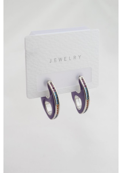 Kadın Altın Kaplama Zirkon Taşlı Mineli Elips Model Küpe