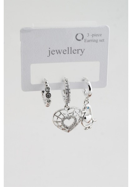 Kadın Zirkon Taşlı Kalp ve Penguen Figürlü 3'lü Küpe Seti fiyatları