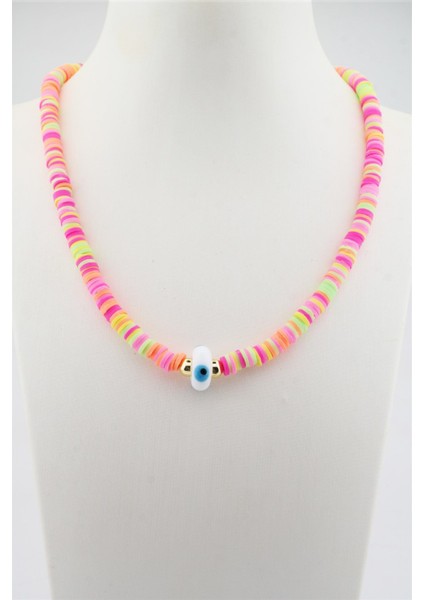 Kadın Cam Nazar Figürlü Renkli Fümo Kolye