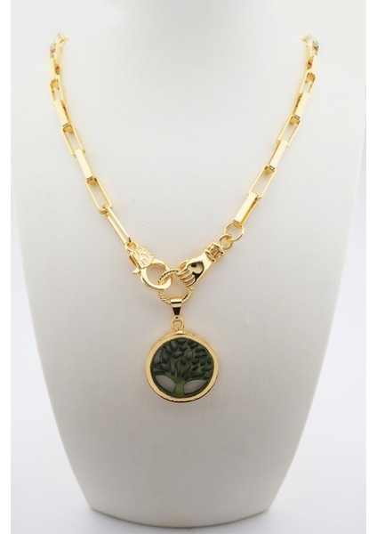 Kadın Özel Tasarım Hayat Ağacı ve El Figürlü Örme Zincirli Kolye fiyatları