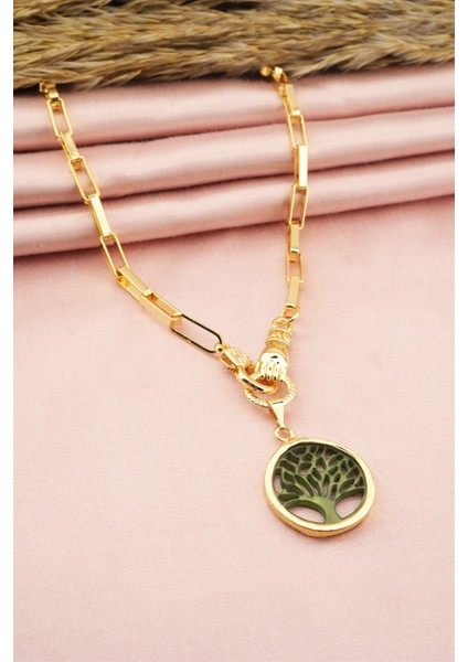 Kadın Özel Tasarım Hayat Ağacı ve El Figürlü Örme Zincirli Kolye modelleri