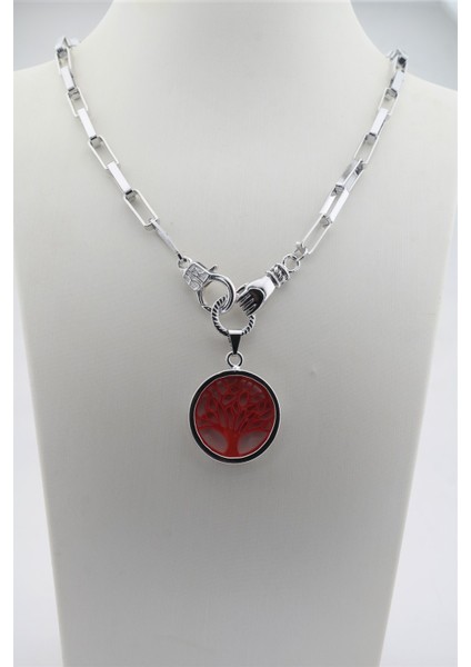 Kadın Özel Tasarım Hayat Ağacı ve El Figürlü Örme Zincirli Kolye fiyatları