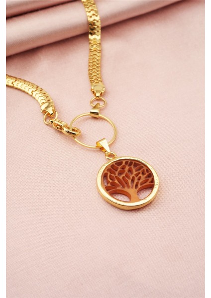 Kadın Özel Tasarım Hayat Ağacı Figürlü Yılan Zincir Kolye