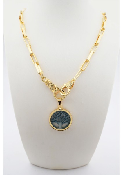 Kadın Özel Tasarım Hayat Ağacı ve El Figürlü Örme Zincirli Kolye fiyatları