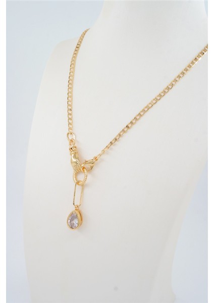Kadın Özel Tasarım Zirkon Damla Taşlı ve El Figürlü Prenses Zincirli Kolye