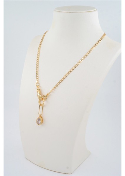 Kadın Özel Tasarım Zirkon Damla Taşlı ve El Figürlü Prenses Zincirli Kolye fiyatları