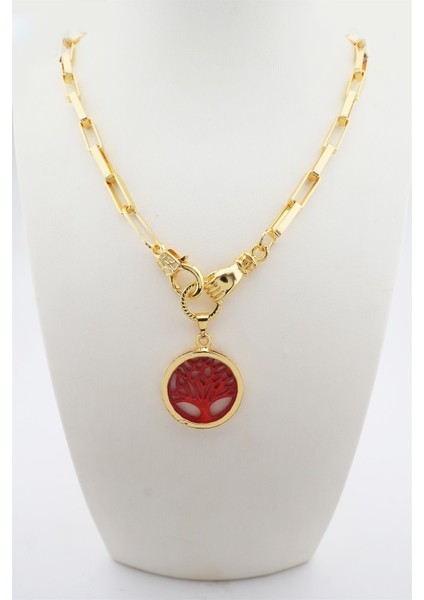 Kadın Özel Tasarım Hayat Ağacı ve El Figürlü Örme Zincirli Kolye fiyatları