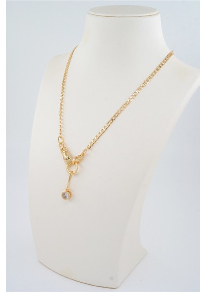 Kadın Özel Tasarım Zirkon Oval Taşlı ve El Figürlü Prenses Zincirli Kolye