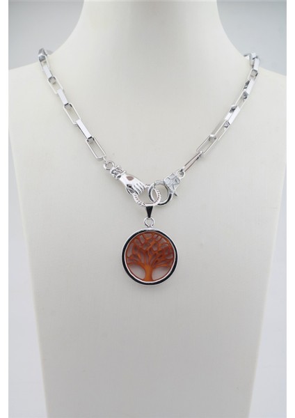 Kadın Özel Tasarım Hayat Ağacı ve El Figürlü Örme Zincirli Kolye modelleri