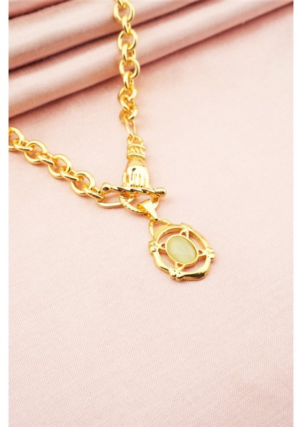 Kadın 40 cm Elips Taşlı El Detaylı Kolye modelleri