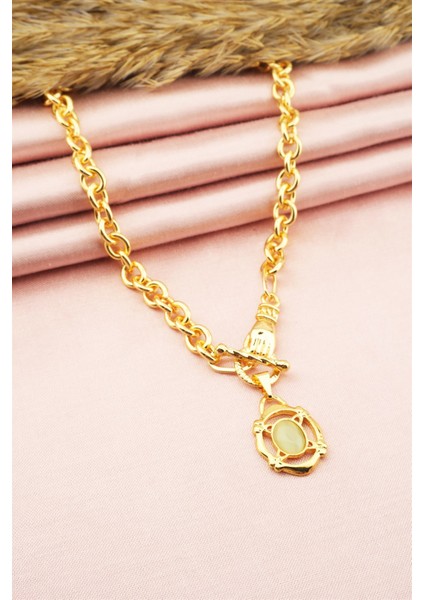 Kadın 40 cm Elips Taşlı El Detaylı Kolye fırsatları