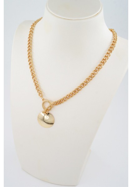 Kadın Özel Tasarım Prenses Zincirli Yuvarlak Plakalı Kolye