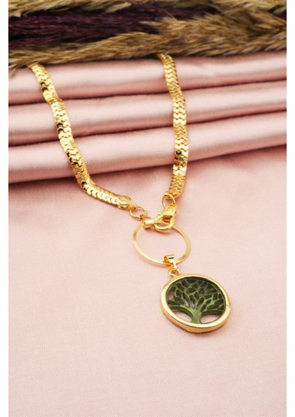 Kadın Özel Tasarım Hayat Ağacı Figürlü Yılan Zincir Kolye