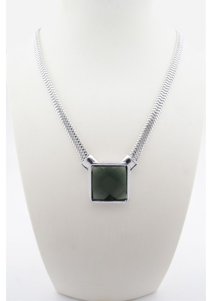 Kadın Özel Tasarım Kare Model Kesme Taşlı Model Yılan Zincirli Kolye fiyatları