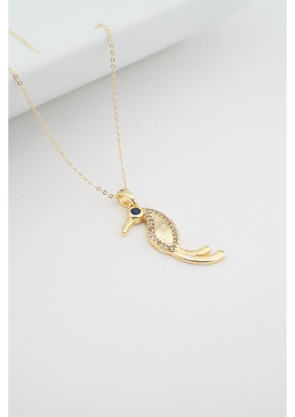 Kadın Papağan Figürlü Zirkon Taşlı Kolye