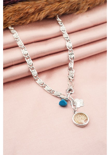 Kadın Özel Tasarım Beyaz Hayat Ağacı Figürlü Dogal Taşlı Kolye fiyatları