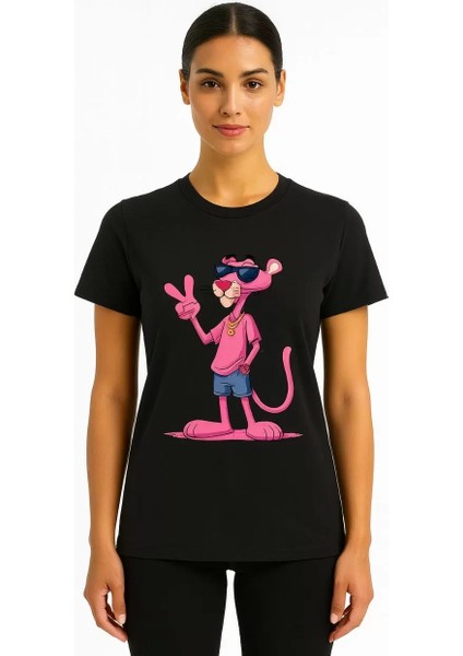 Kadın Bisiklet Yaka Kısa Kollu Baskılı T-Shirt - Siyah fiyatları