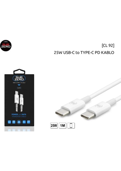 Subzero 25W Hızlı Type C Şarj Kablosu Uzun 1 Metre Çift Taraflı Type-C To Type-C 25W Pd Şarj Kablo 100CM fırsatları