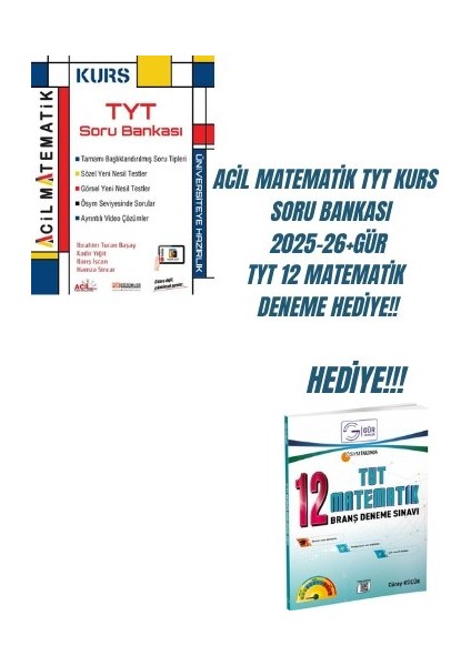 Acil Matematik Tyt Kurs Soru Bankası 2025-26+GÜR Tyt 12 Matematik Deneme Hediye!!