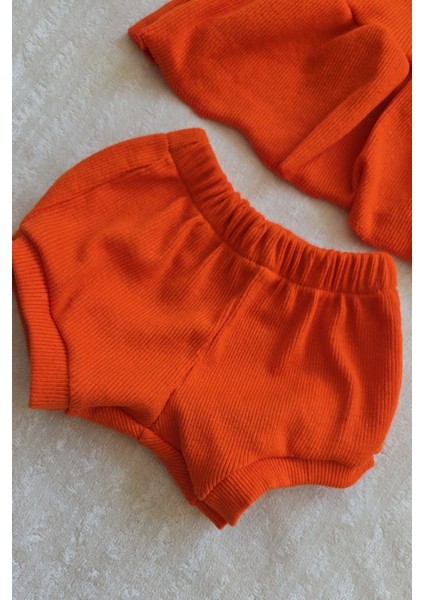 Turuncu Ribana Bebek Şort Bluz Bandana Çiçek Keçeli Çorap Set 6-36 Ay fiyatları